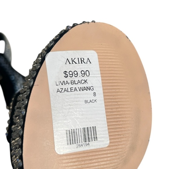 Azalea Wang Your Place or Mine black rhinestone ankle strap platform heels sz 8 - Picture 11 of 12